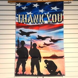 "Thank You" to Military & Veterans welcome yard garden sign flag NWT 2 s…